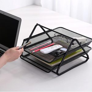 Metal Mesh Paper Tray Desk Organiser (2 Tier)
