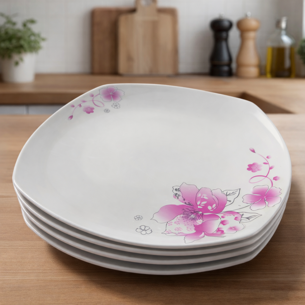 Rounded Square Floral Melamine Plate Set (Large)(28cm)(6 pcs) - Image 2