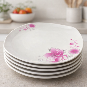 Rounded Square Floral Melamine Plate Set (Large)(28cm)(6 pcs)