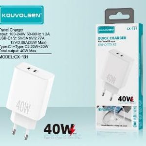 40W Dual USB-C Quick Charger Travel Adapter