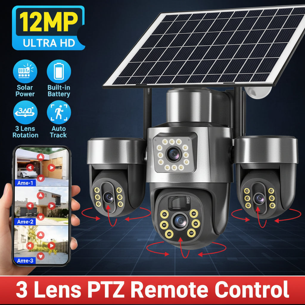 12MP Solar Powered 4G PTZ Security Camera System with 3 Lens Rotation - Image 2